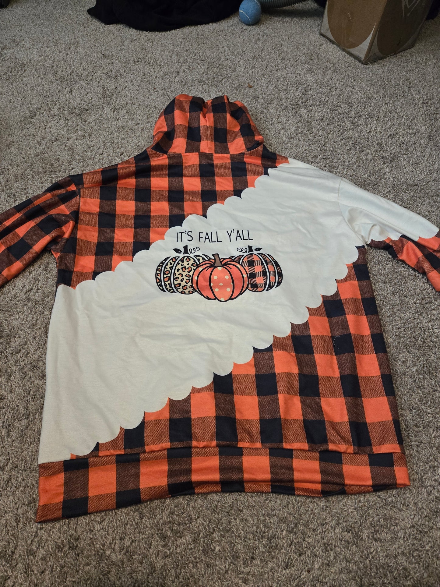 Fall Style Orange and White Hoodie Shirt With Kangaroo Pouch- Gently Used