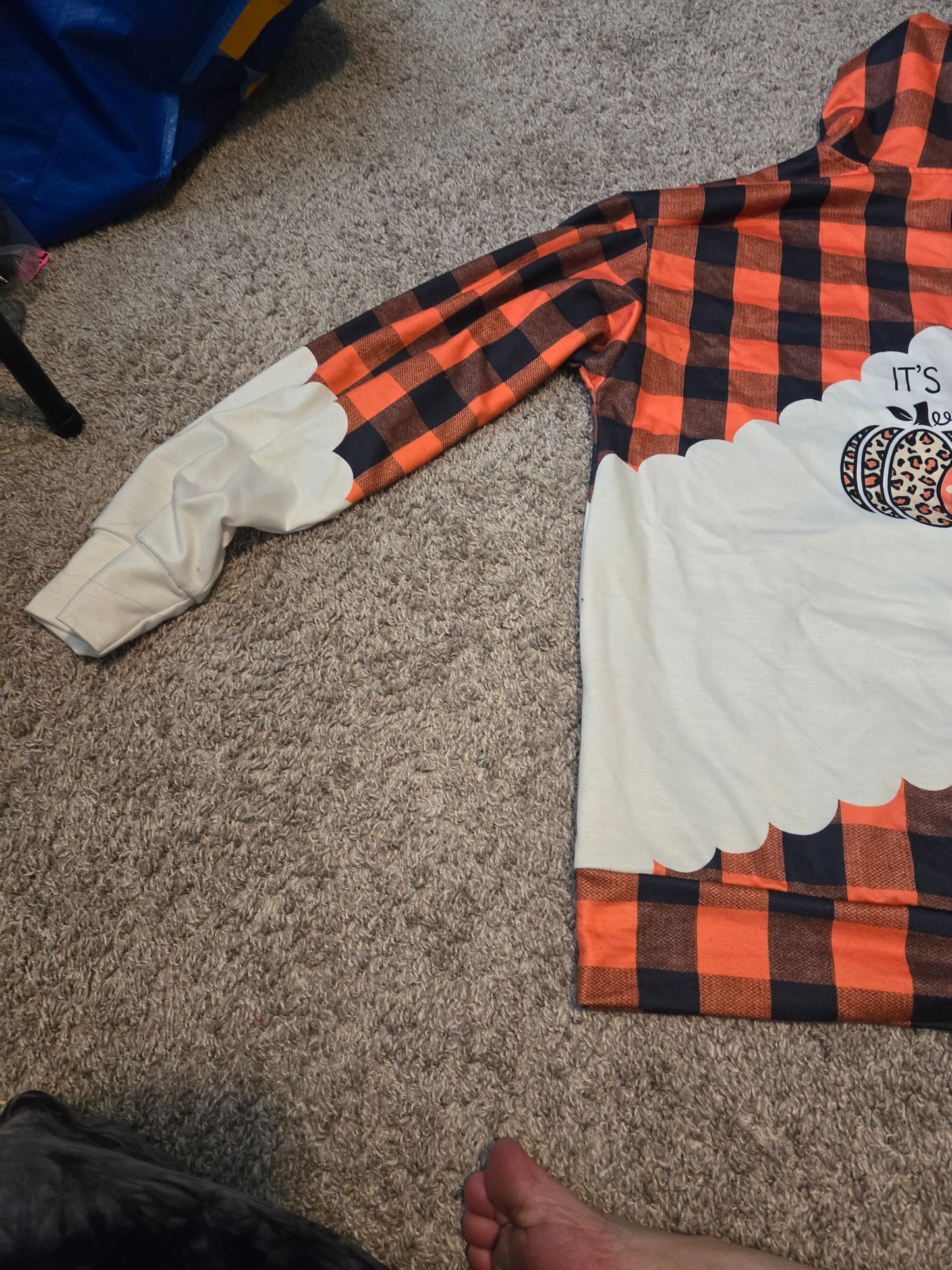 Fall Style Orange and White Hoodie Shirt With Kangaroo Pouch- Gently Used