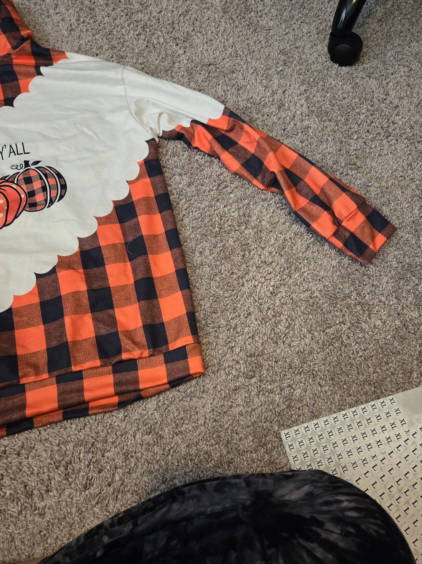 Fall Style Orange and White Hoodie Shirt With Kangaroo Pouch- Gently Used