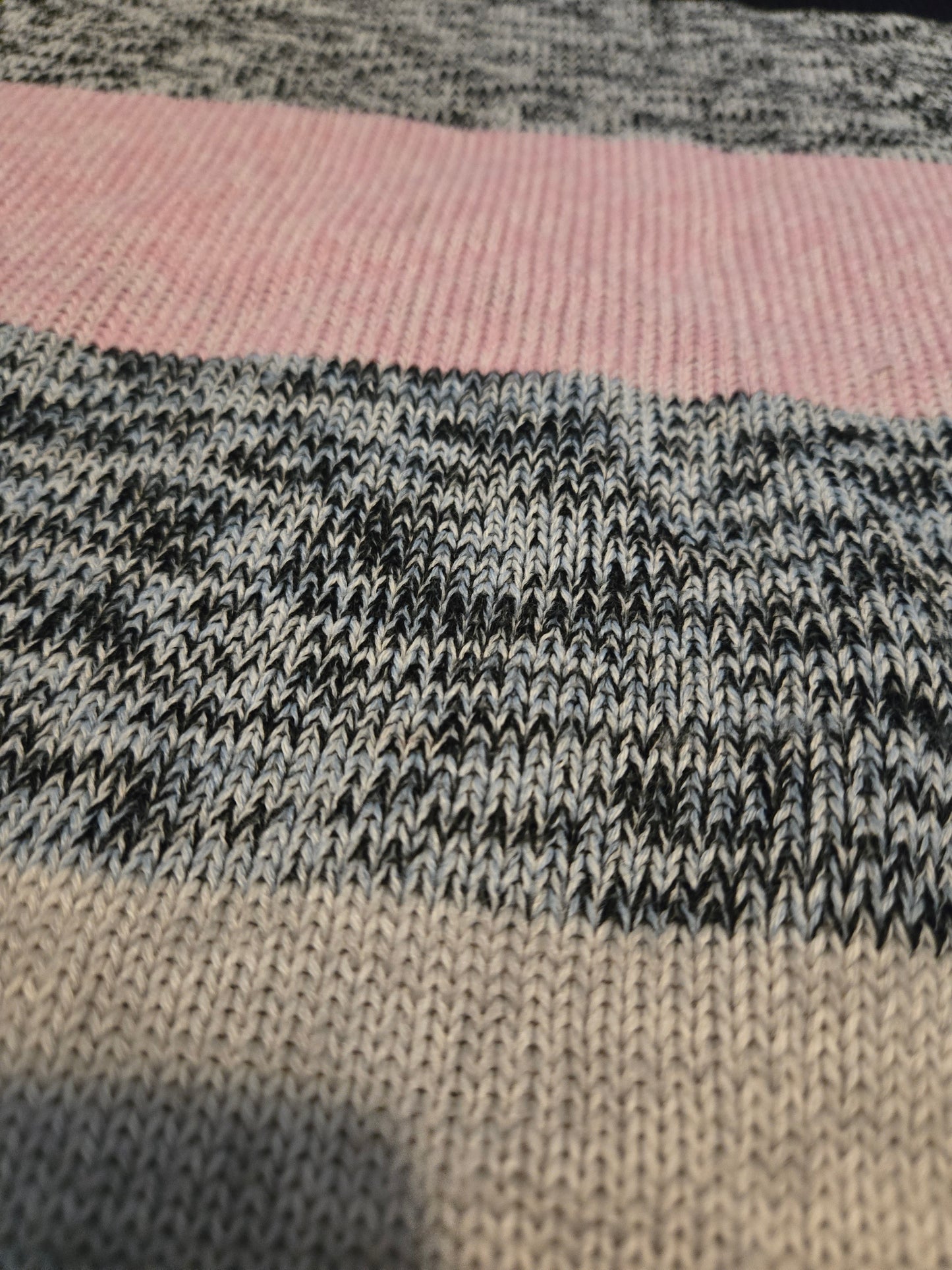 Divided Black, Pink, and Gray Striped Sweater  - Gently Used