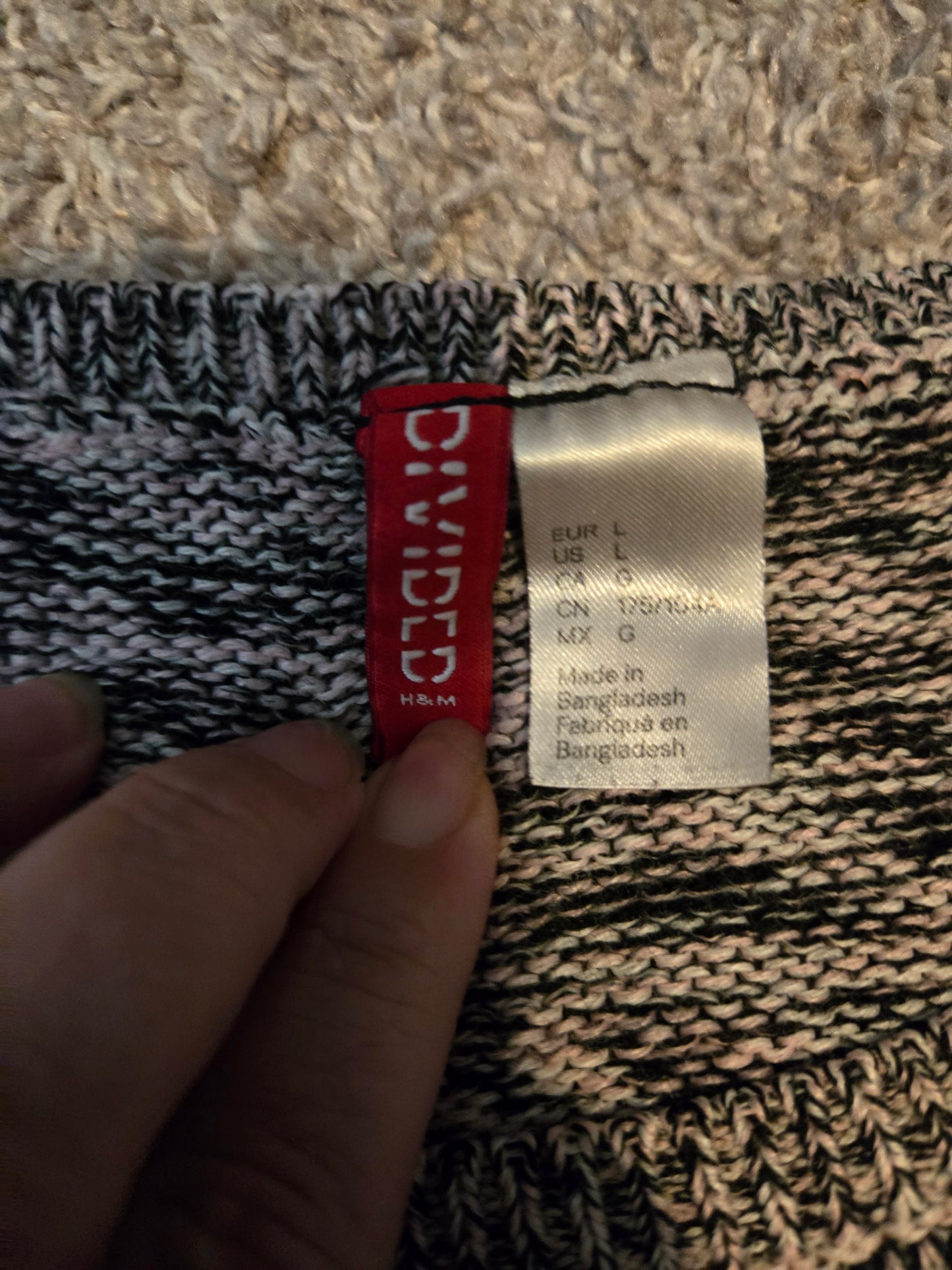 Divided Black, Pink, and Gray Striped Sweater  - Gently Used