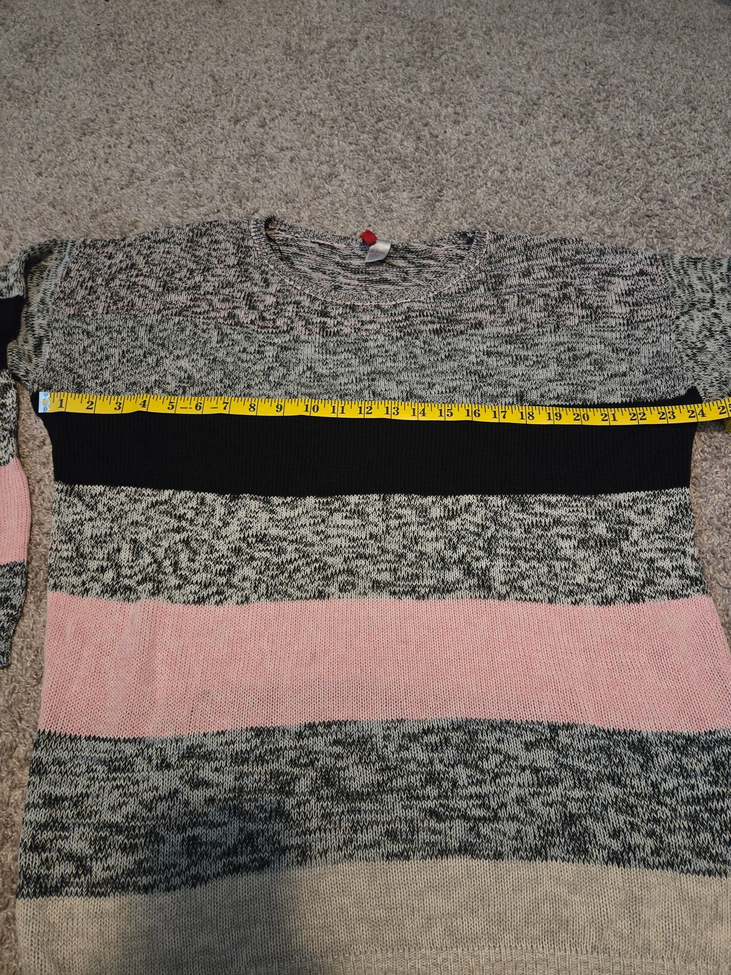 Divided Black, Pink, and Gray Striped Sweater  - Gently Used