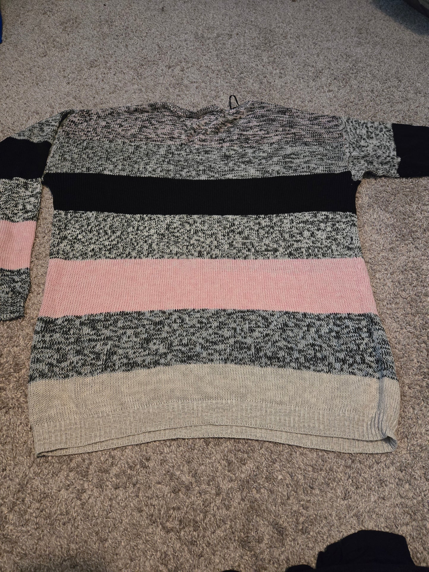 Divided Black, Pink, and Gray Striped Sweater  - Gently Used