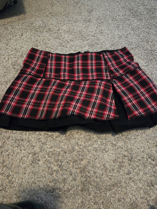 Red and Black Plaid Mini Skirt - Gently Used
