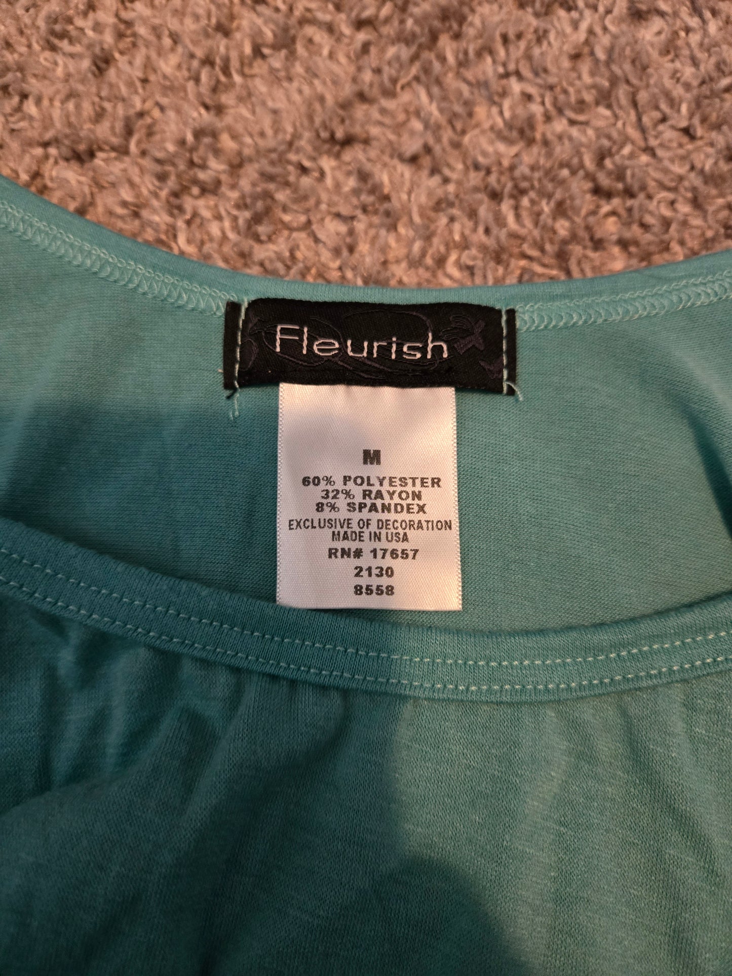 Fleurish Teal Green Short Sleeve Shirt  - Gently Used