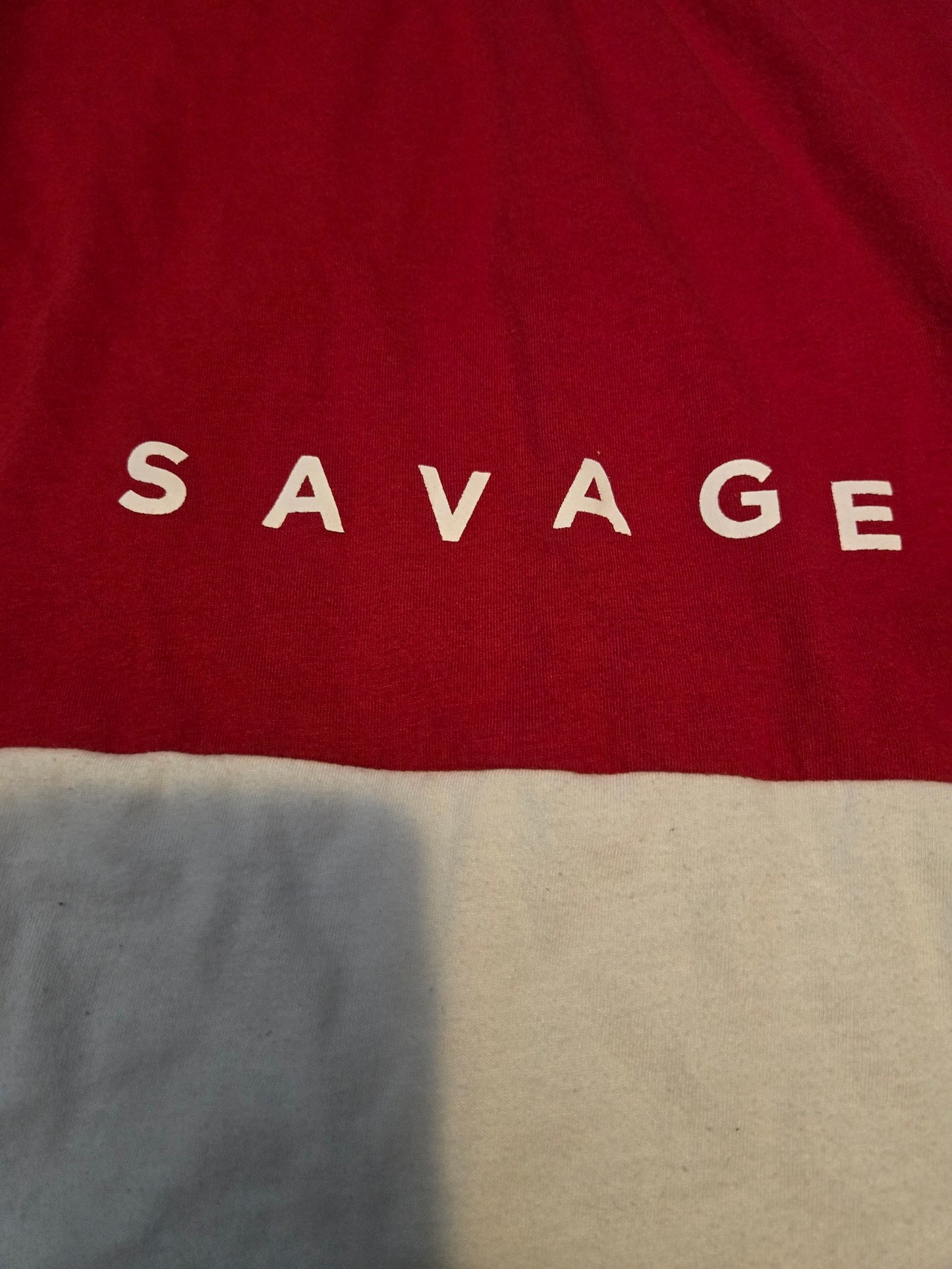Carbon Savage Red and White Short Sleeve Hoodie