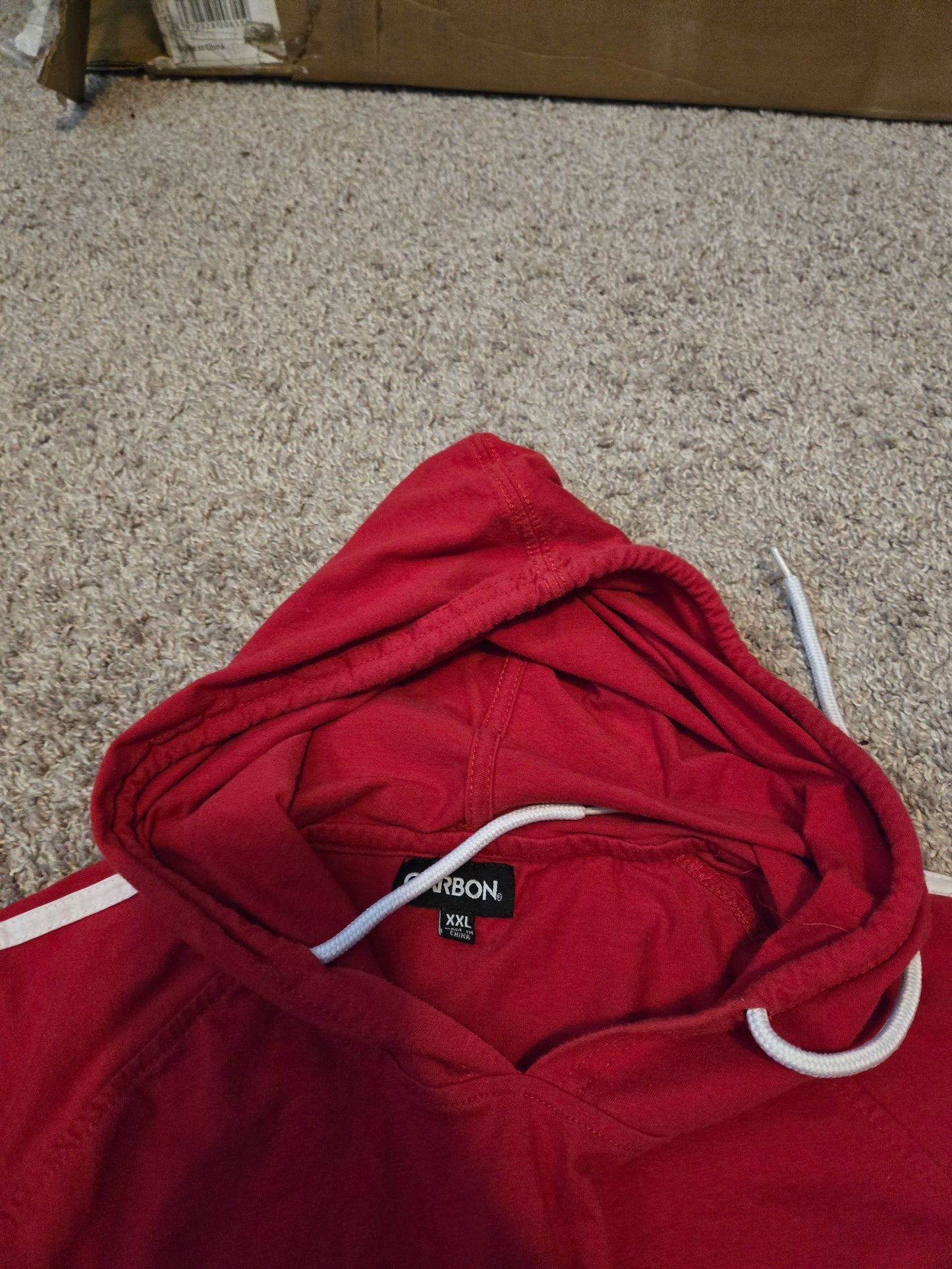 Carbon Savage Red and White Short Sleeve Hoodie