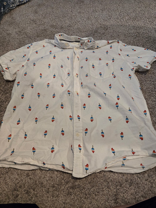 Aeropostle White Popsicle Short Sleeve Button Up Shirt