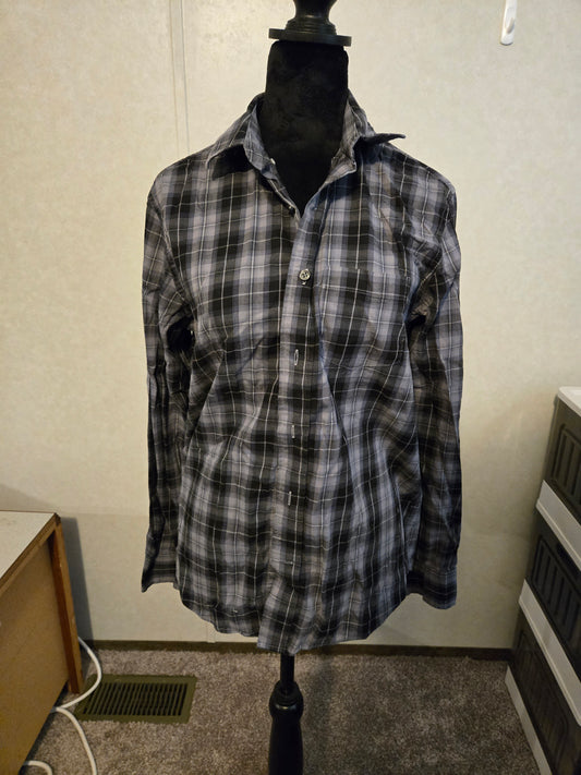 George Men's Blue Color Relaxed Fit Button-up Long Sleeve Shirt Small