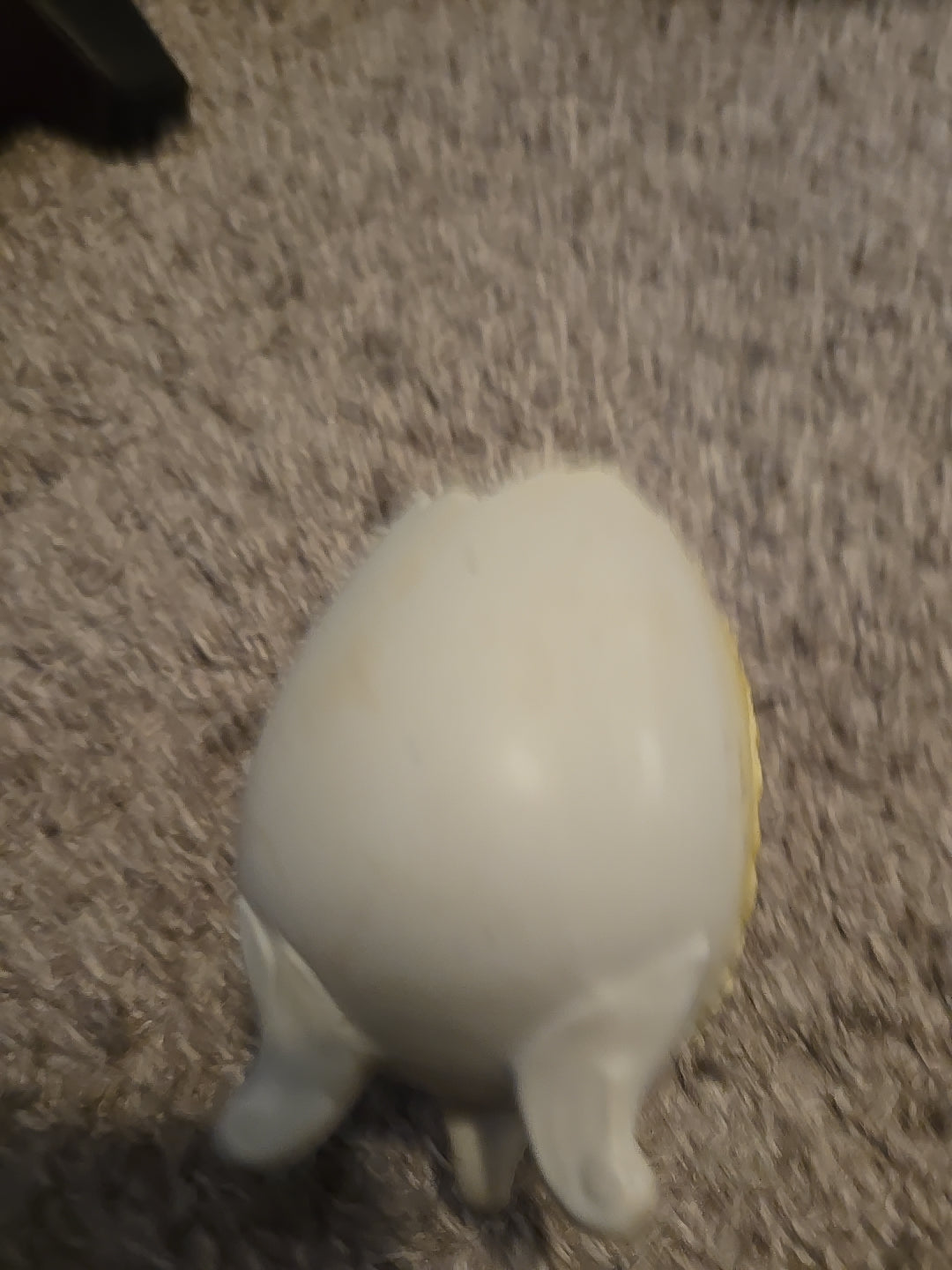 3 Footed, Bisque, Egg Shaped Vase With 3D Bunnies On Front