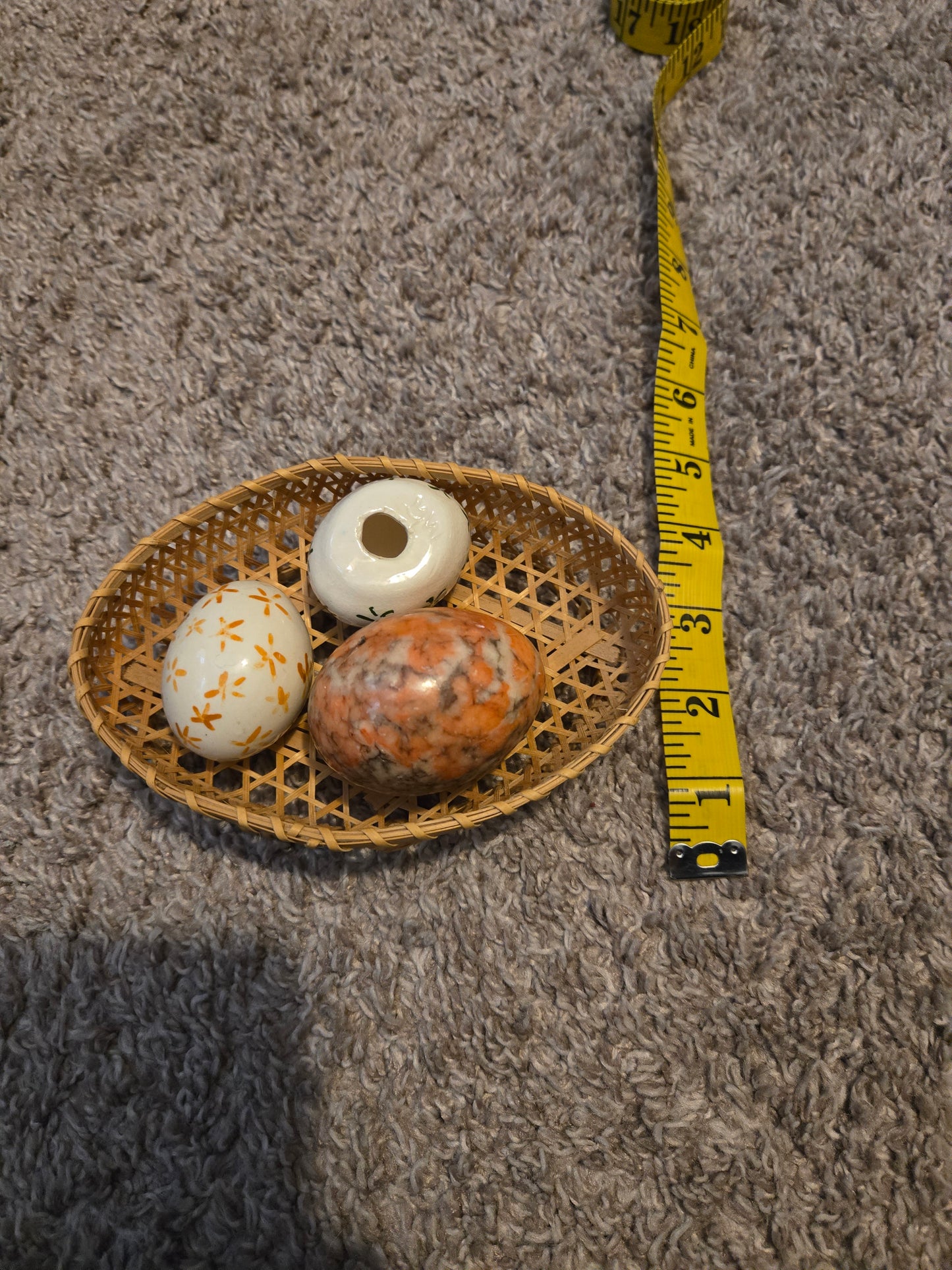 Wicker Basket With Glass And Quartz Eggs