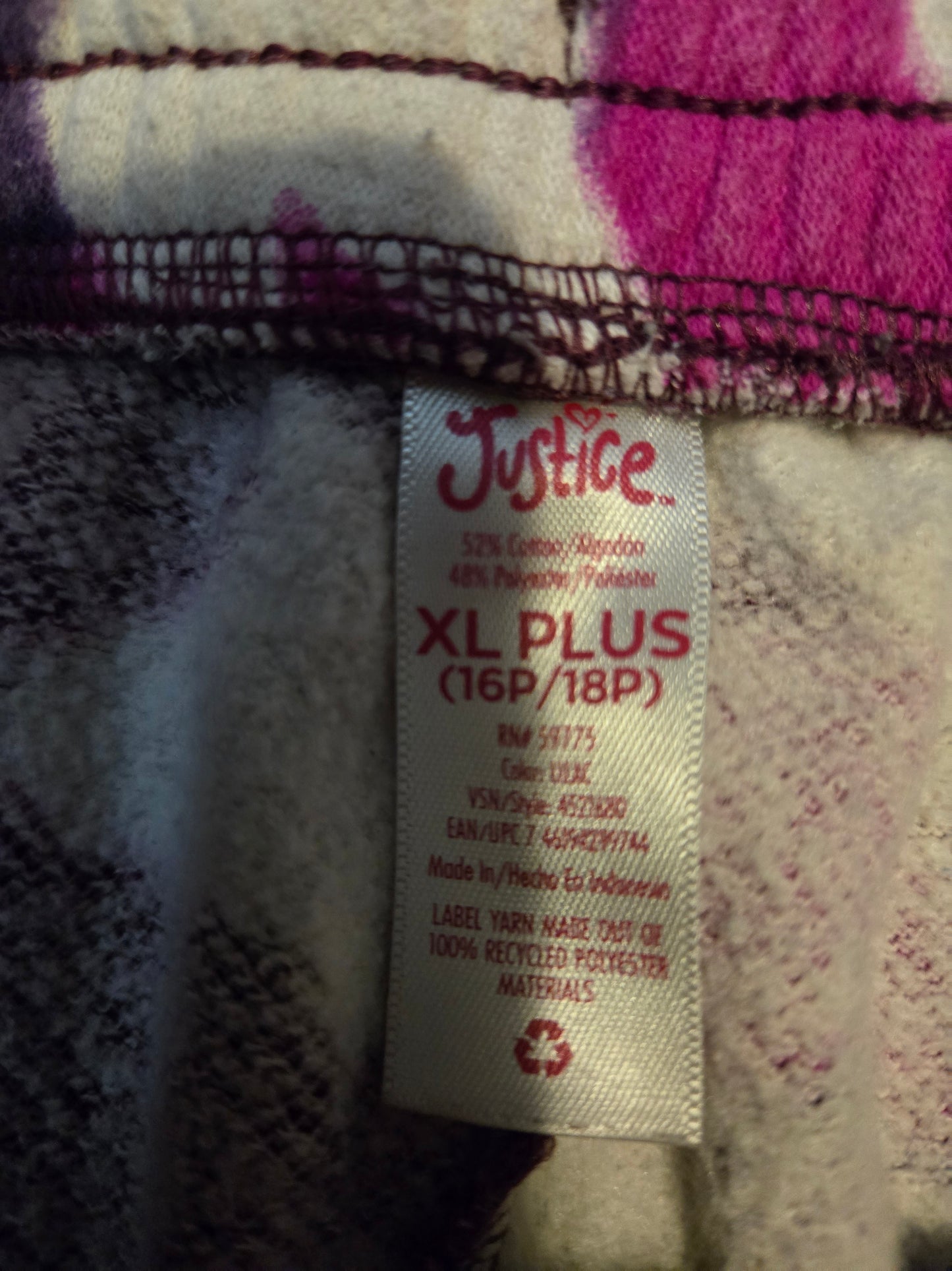 Girls Justice Sweat Pants XL Plus Petite,  tie dye, Purple And White