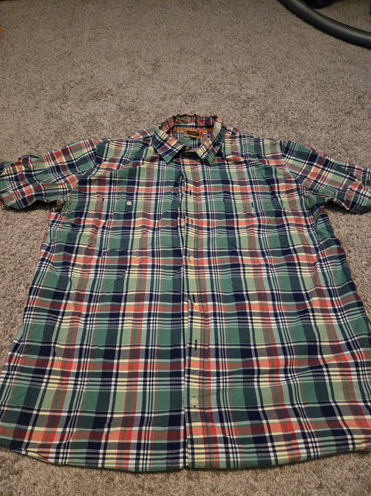 Foundry Shirt Men's XLT Green Plaid Button Down Short Sleeve Comfort Easy Care