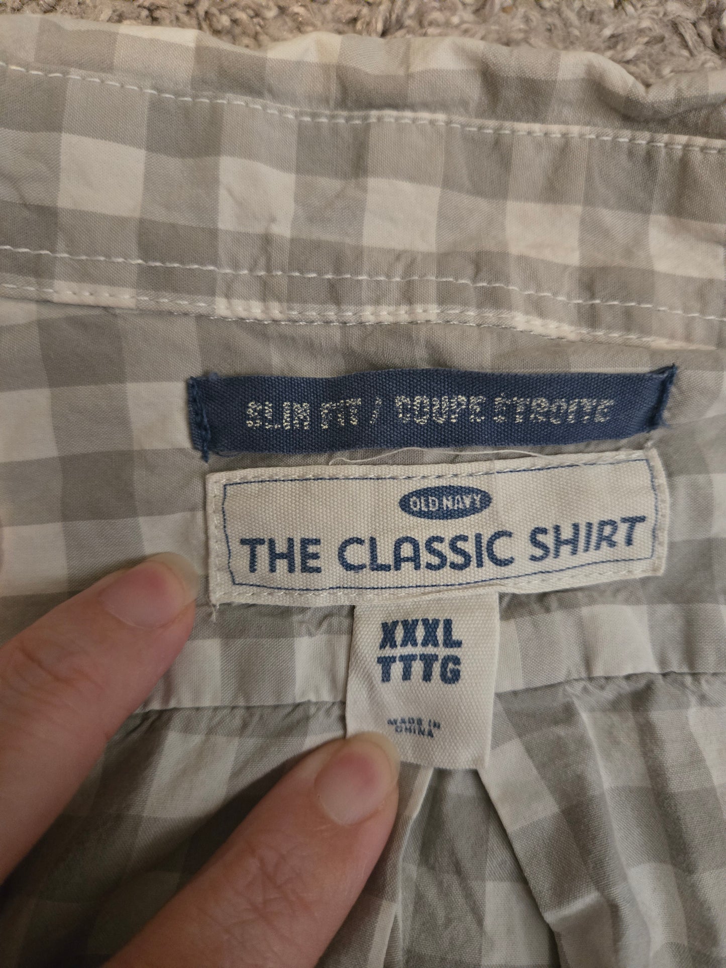 Old Navy Men’s White Dress Shirt W/ White Grey Plaid LS Button Up Classic Sz 3XL