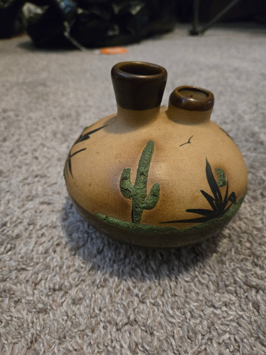 Betty Shelby Southwestern 2 Hole Vase with Cactus & Palm Trees are Textured