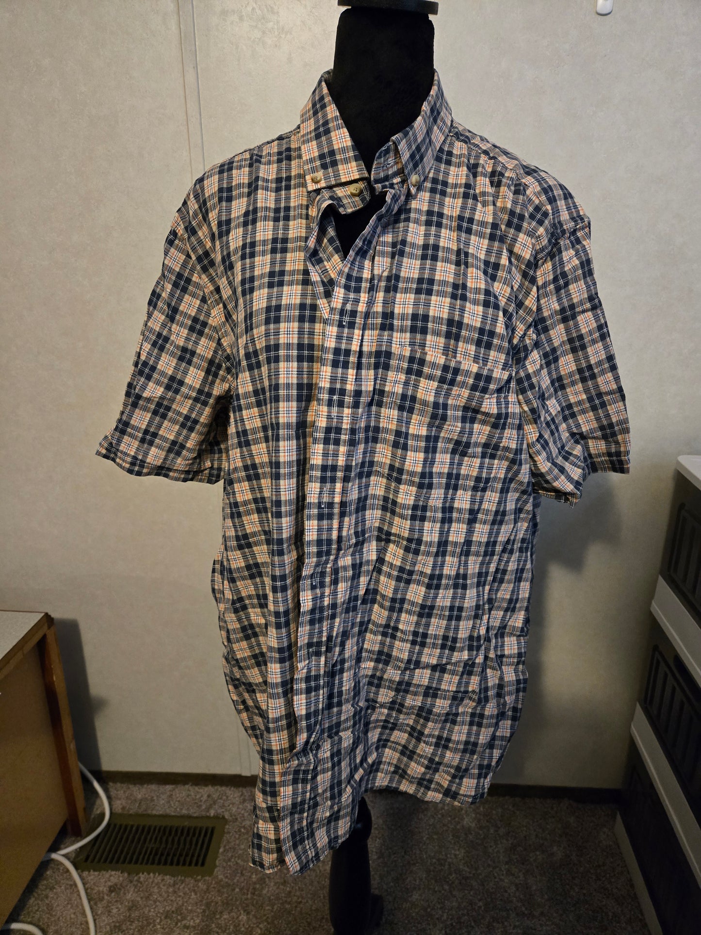 Waikiki Plaid Blue White Short Sleeve Shirt Button Up