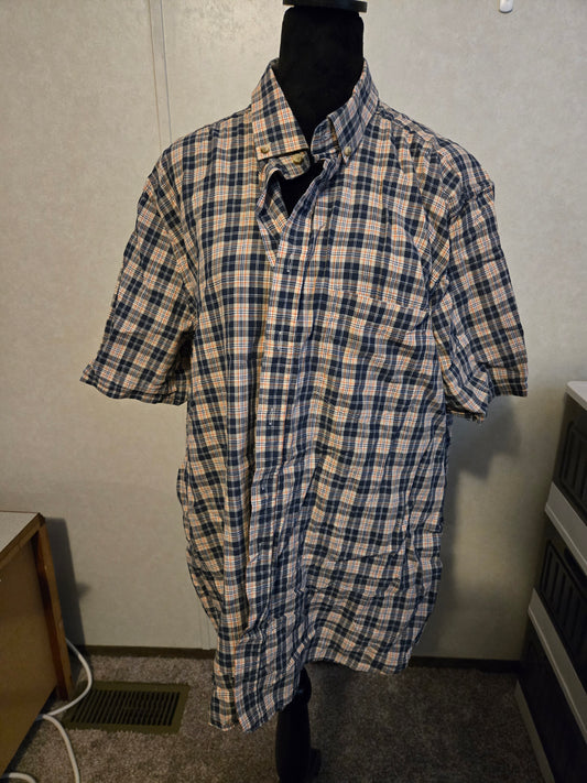 Waikiki Plaid Blue White Short Sleeve Shirt Button Up