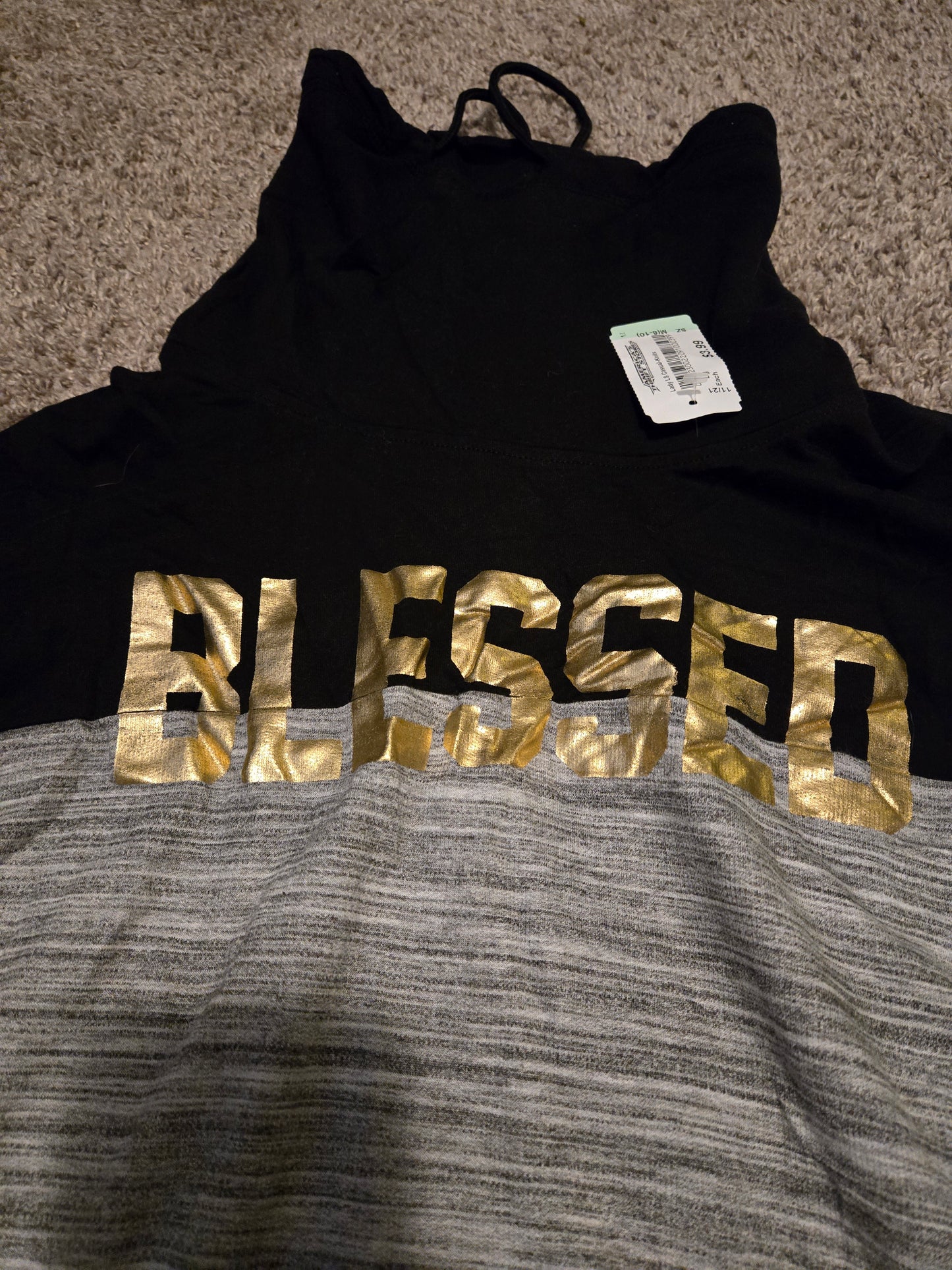 1850 Blessed Black and Gray Long Sleeve Shirt NWT