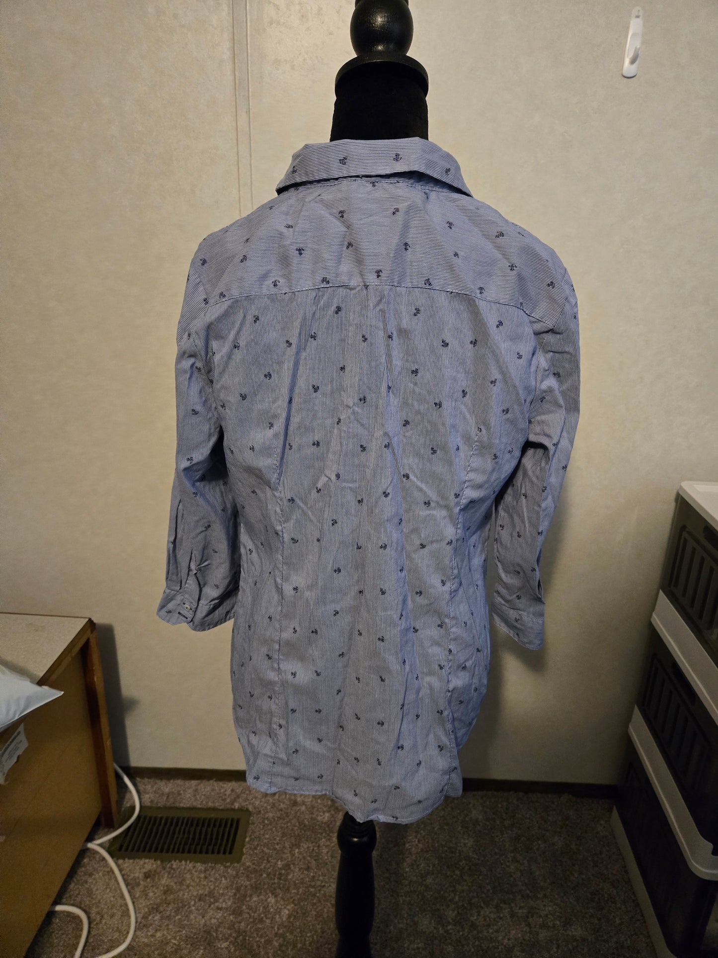 Dalia Blue 3/4 Sleeve 1/2 Button Up Shirt