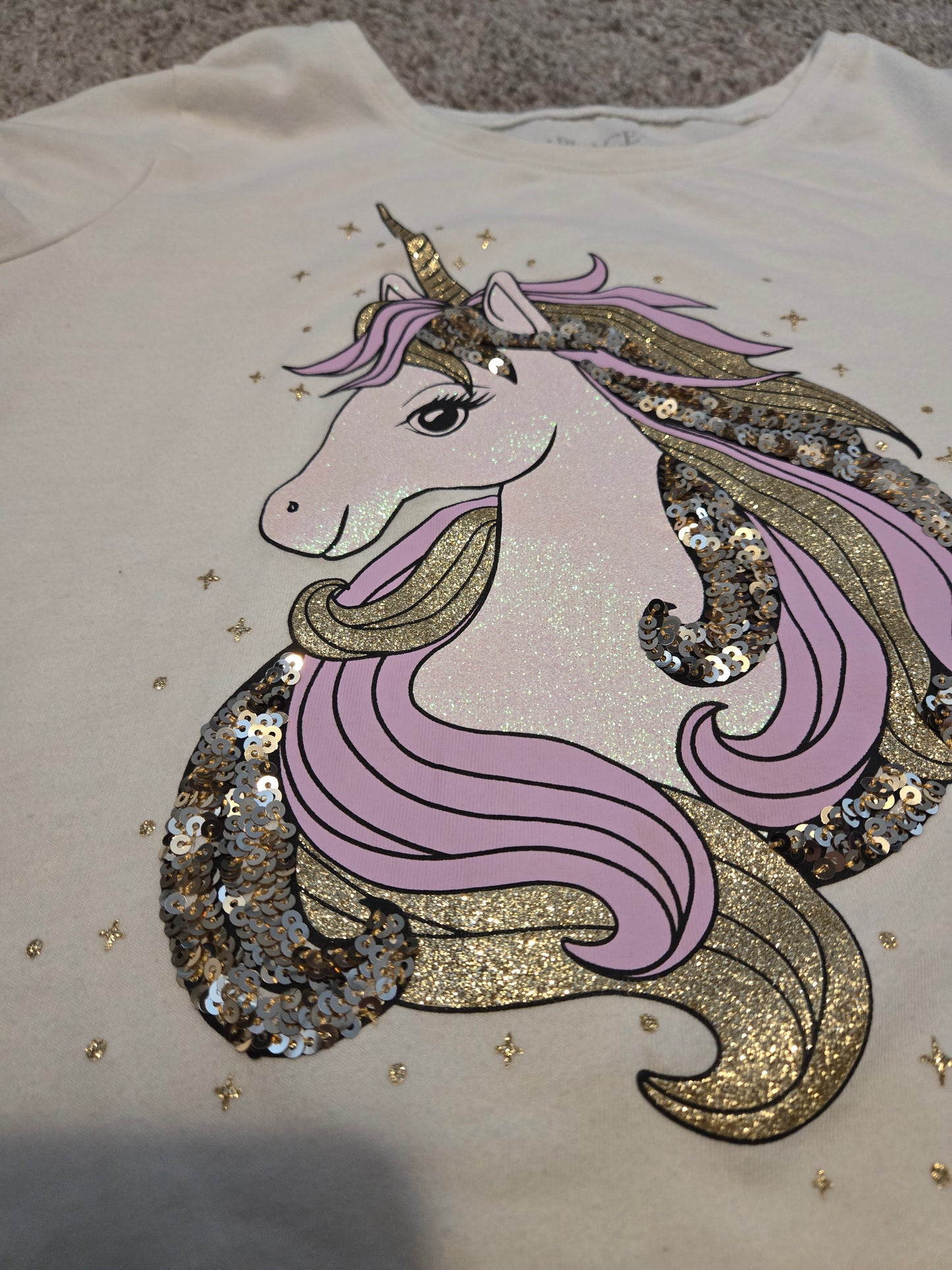 The Children's Place Girls white short sleeve Unicorn Magic Size XL TG 14