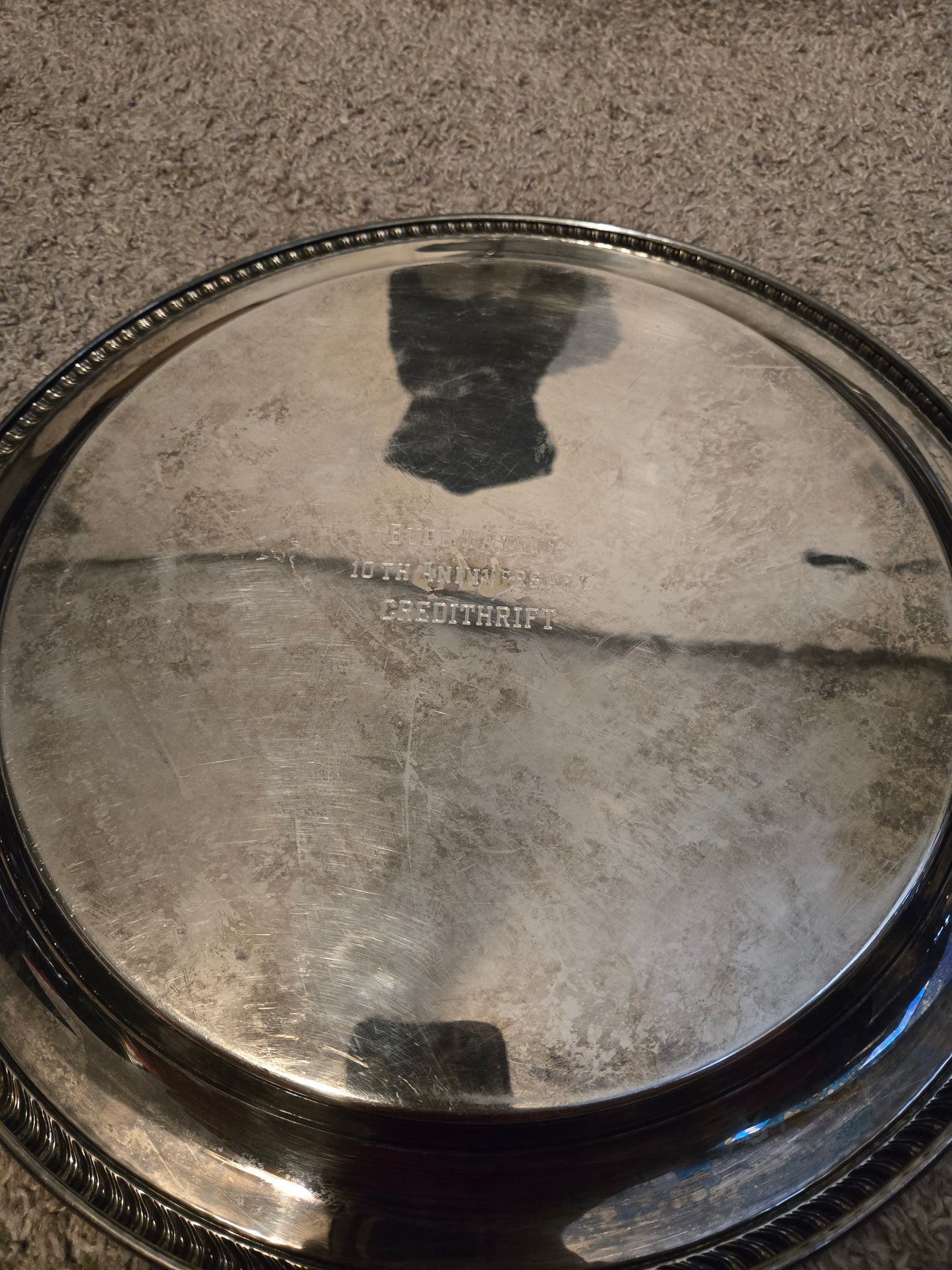 Silver Plated 14.5 In Serving Tray 10th Anniversary Credithrift