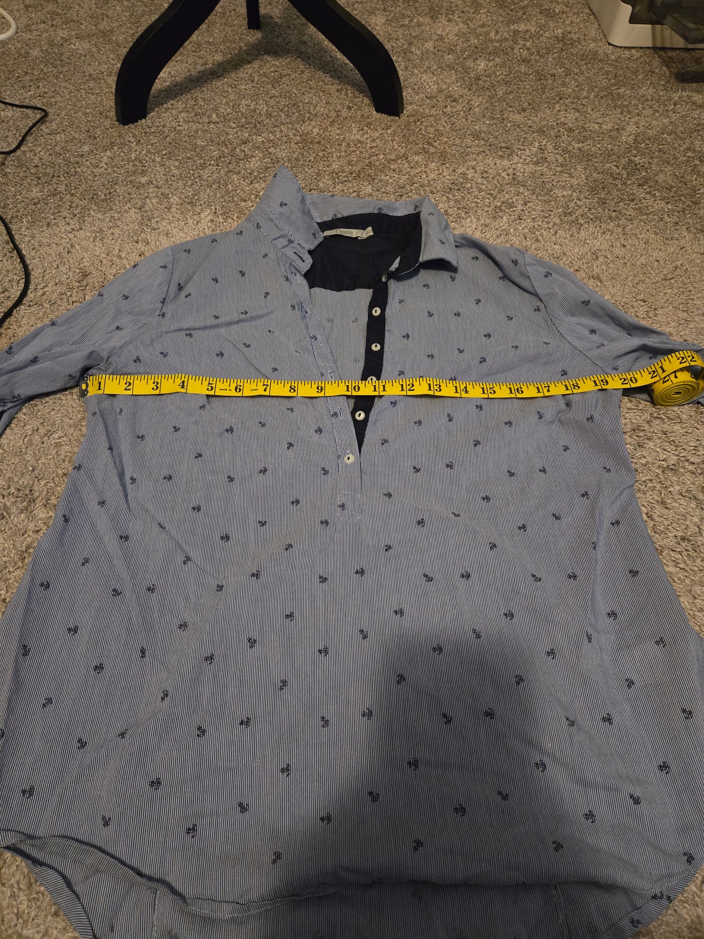 Dalia Blue 3/4 Sleeve 1/2 Button Up Shirt