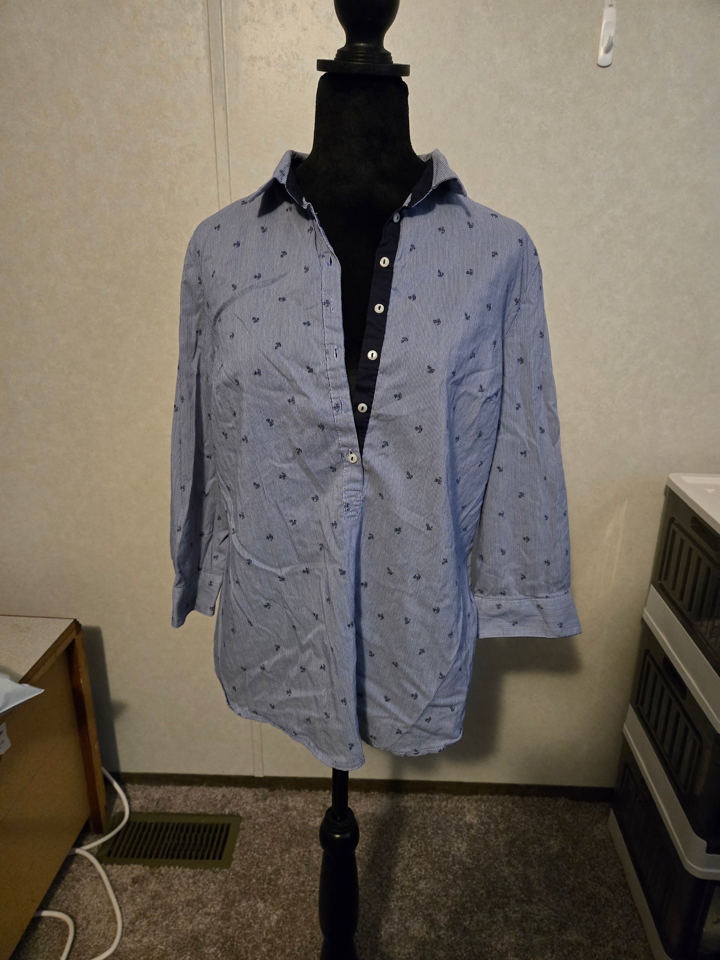 Dalia Blue 3/4 Sleeve 1/2 Button Up Shirt