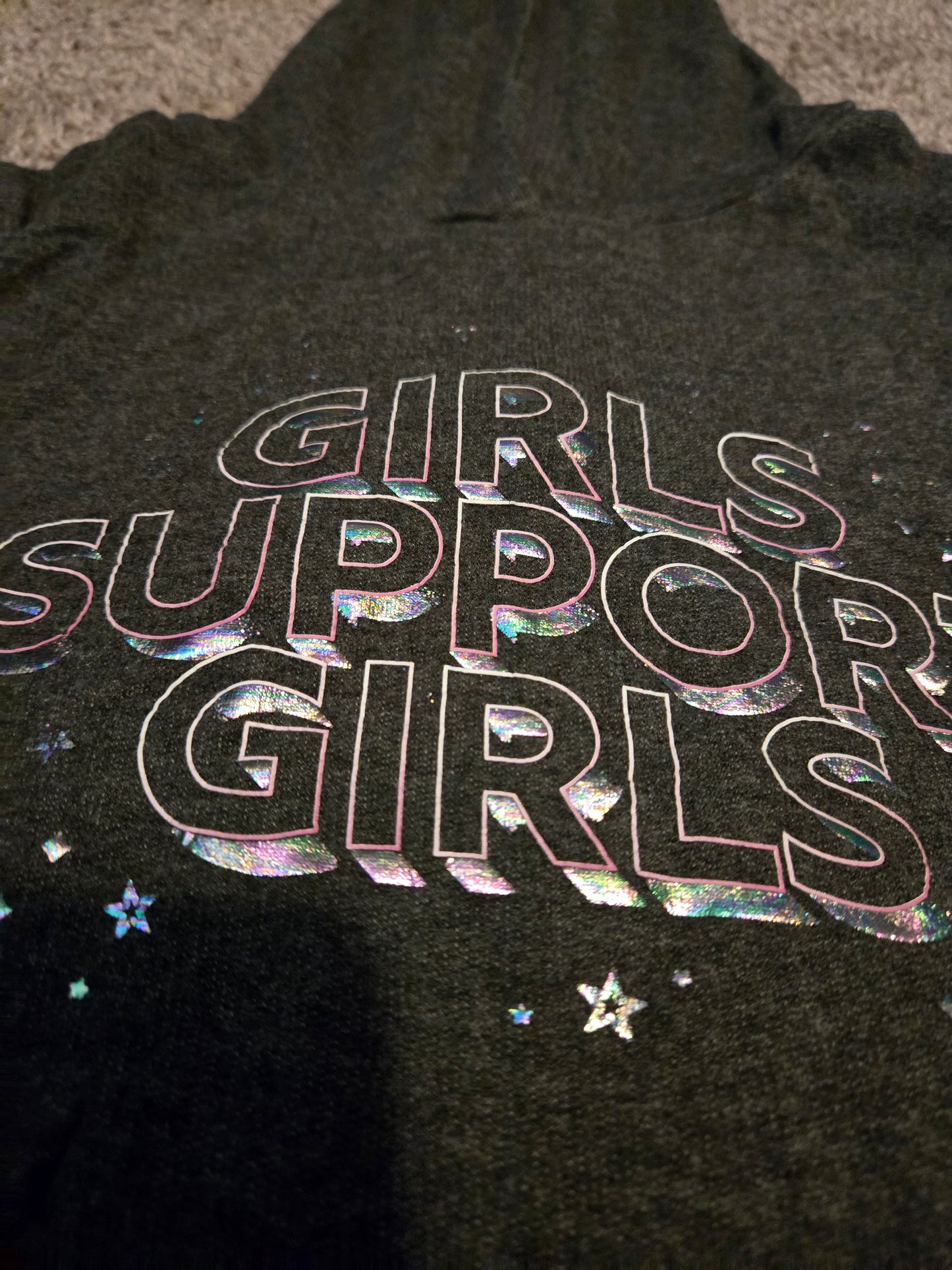 Girls Support Girls Gray Long Sleeve Hooded Sweatshirt