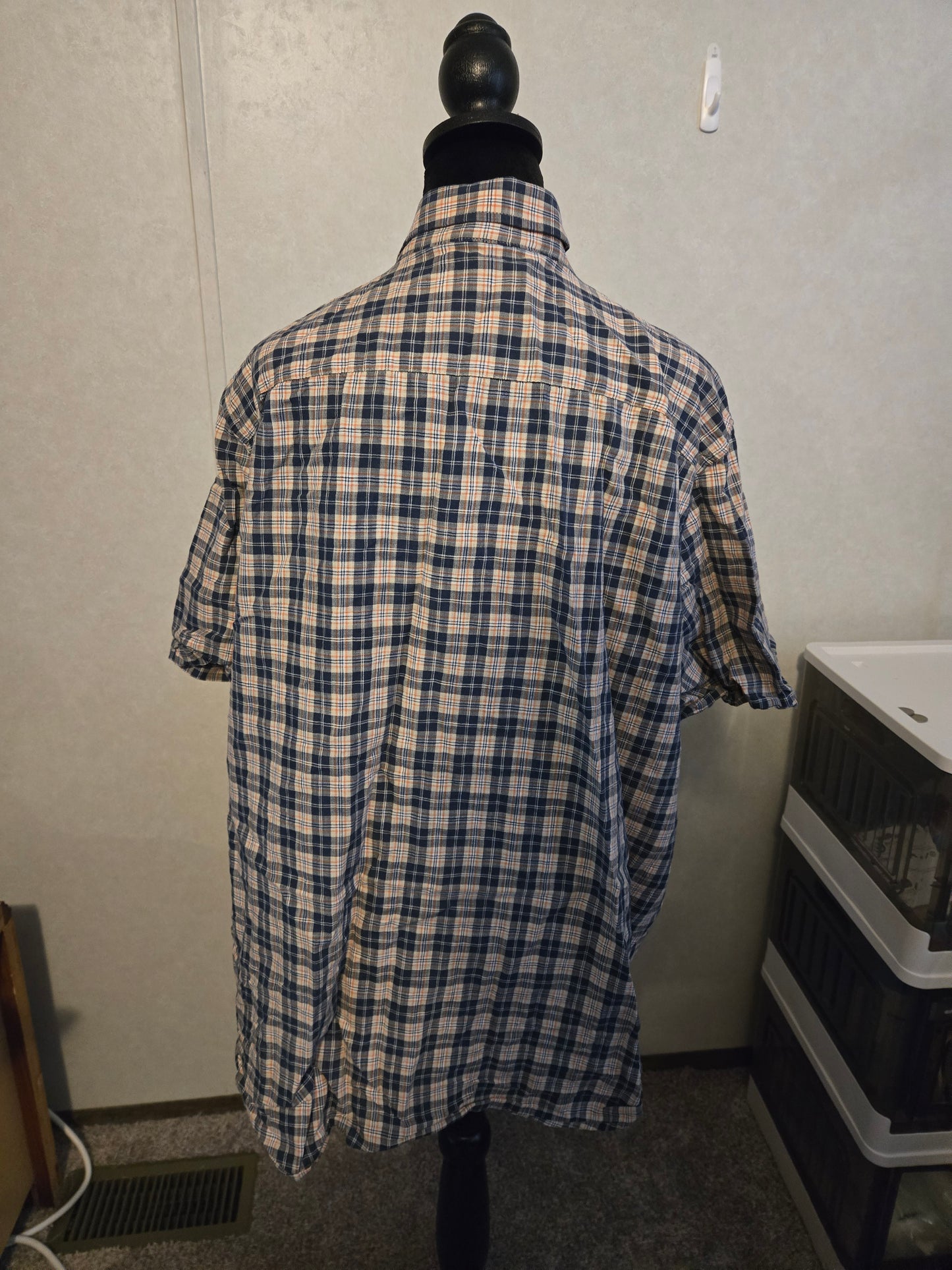 Waikiki Plaid Blue White Short Sleeve Shirt Button Up
