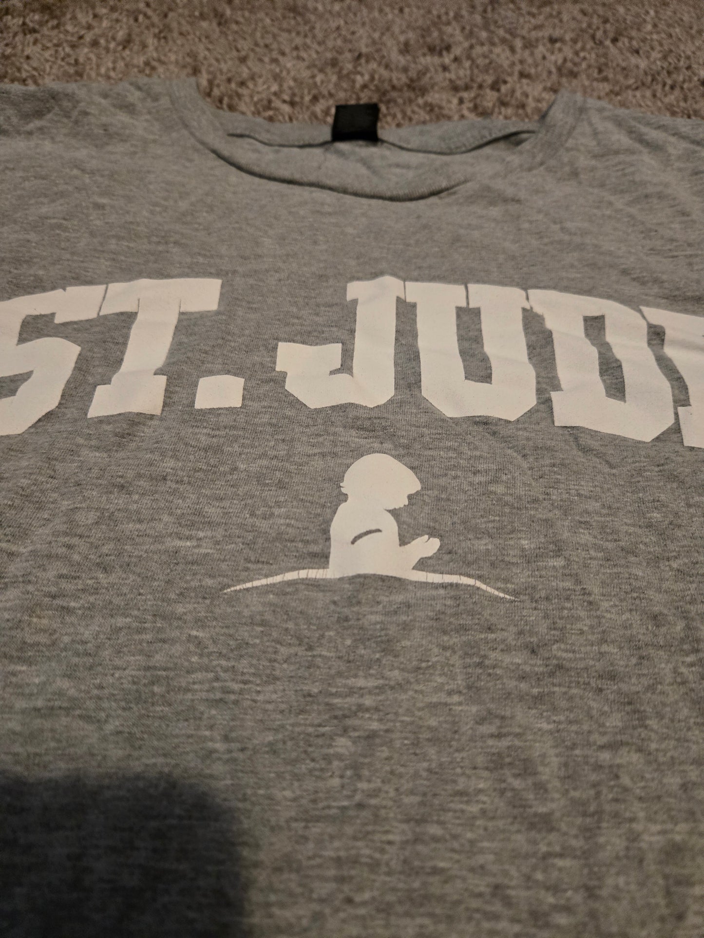 St Jude Womens T-shirt Light Gray Crew Neck Graphic Print Short Sleeve