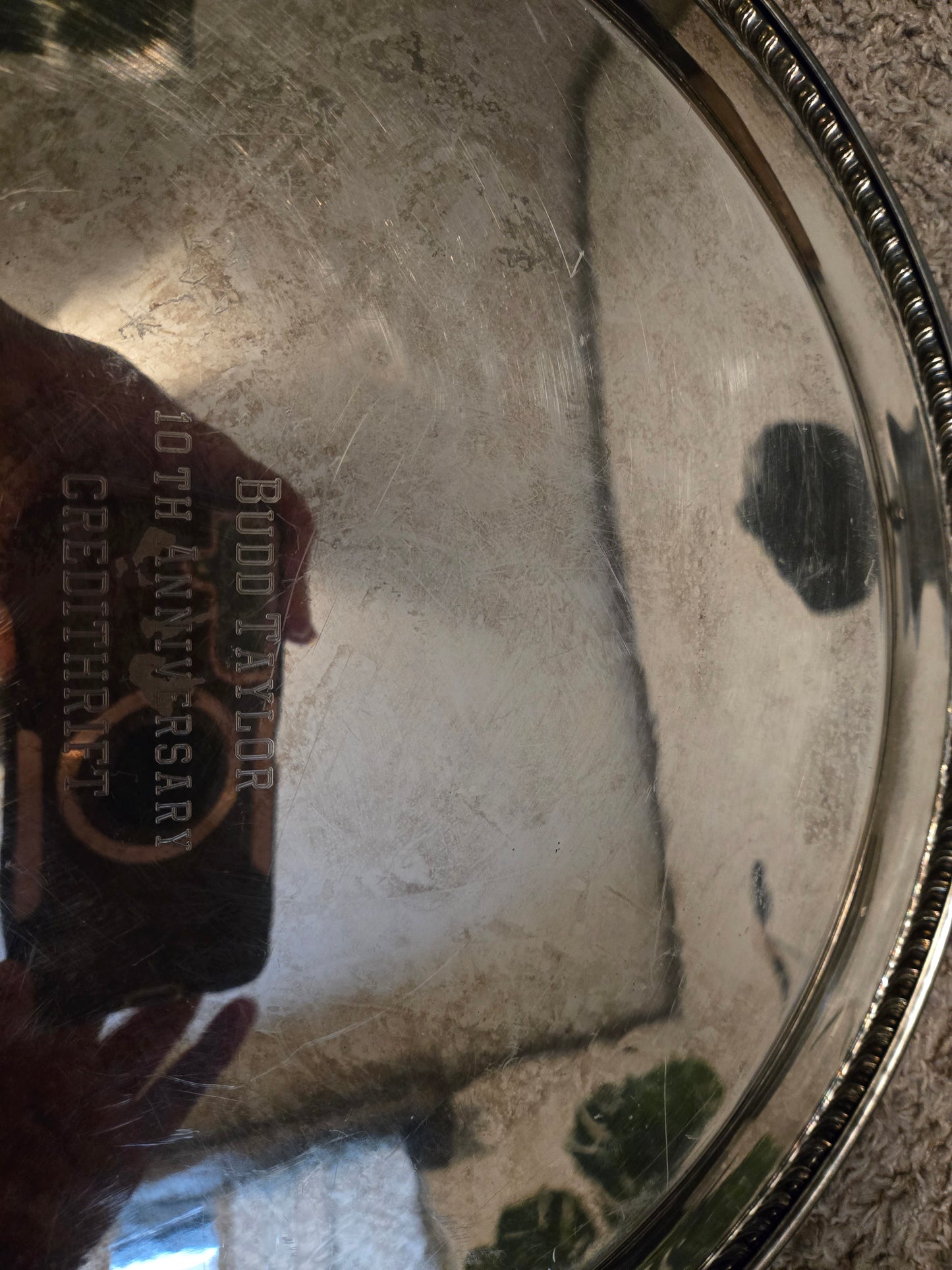 Silver Plated 14.5 In Serving Tray 10th Anniversary Credithrift