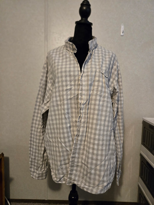 Old Navy Men’s White Dress Shirt W/ White Grey Plaid LS Button Up Classic Sz 3XL