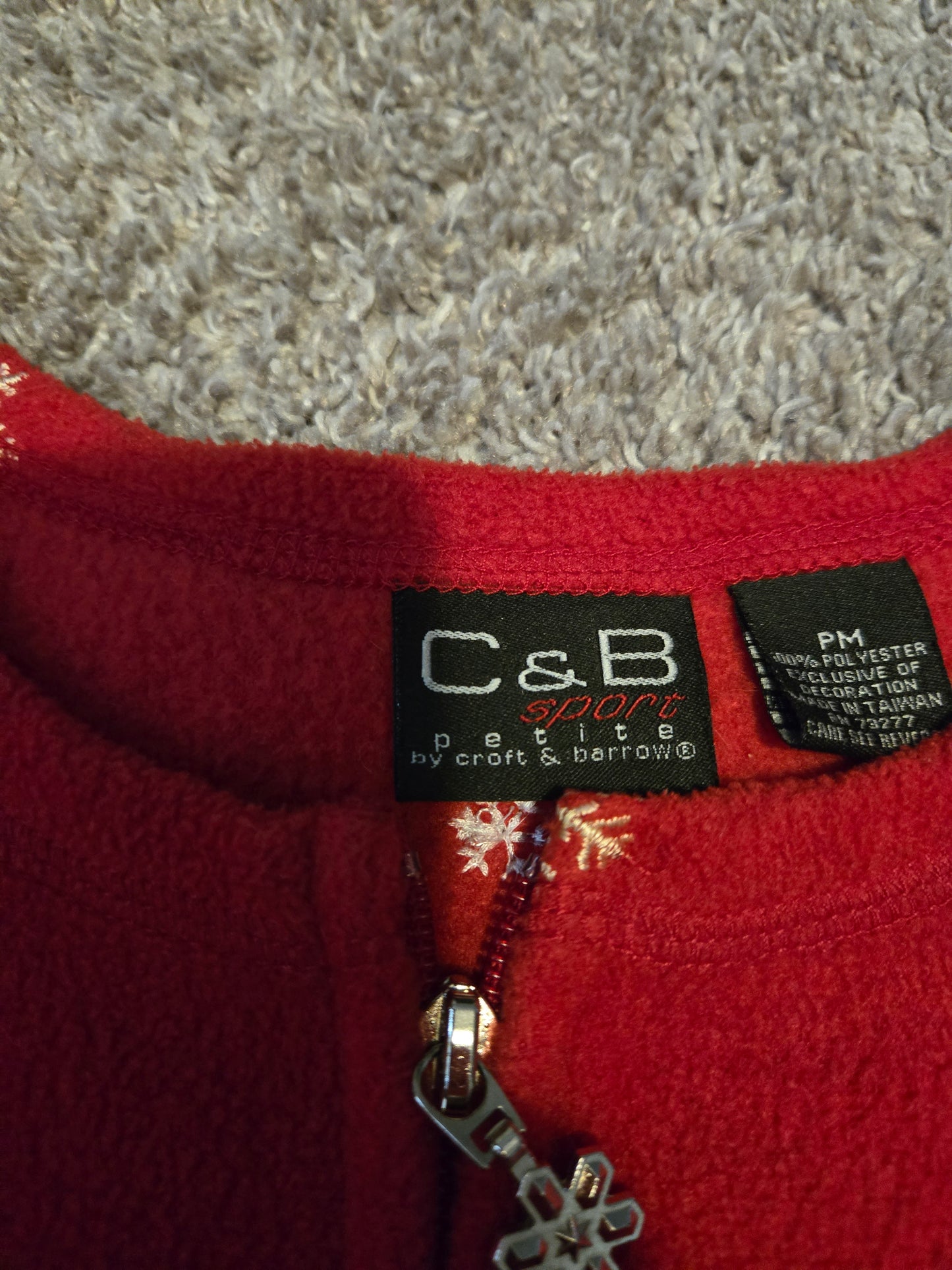 C&B Sport Petite Fleece Zip Up Long Sleeve Red Sweater
