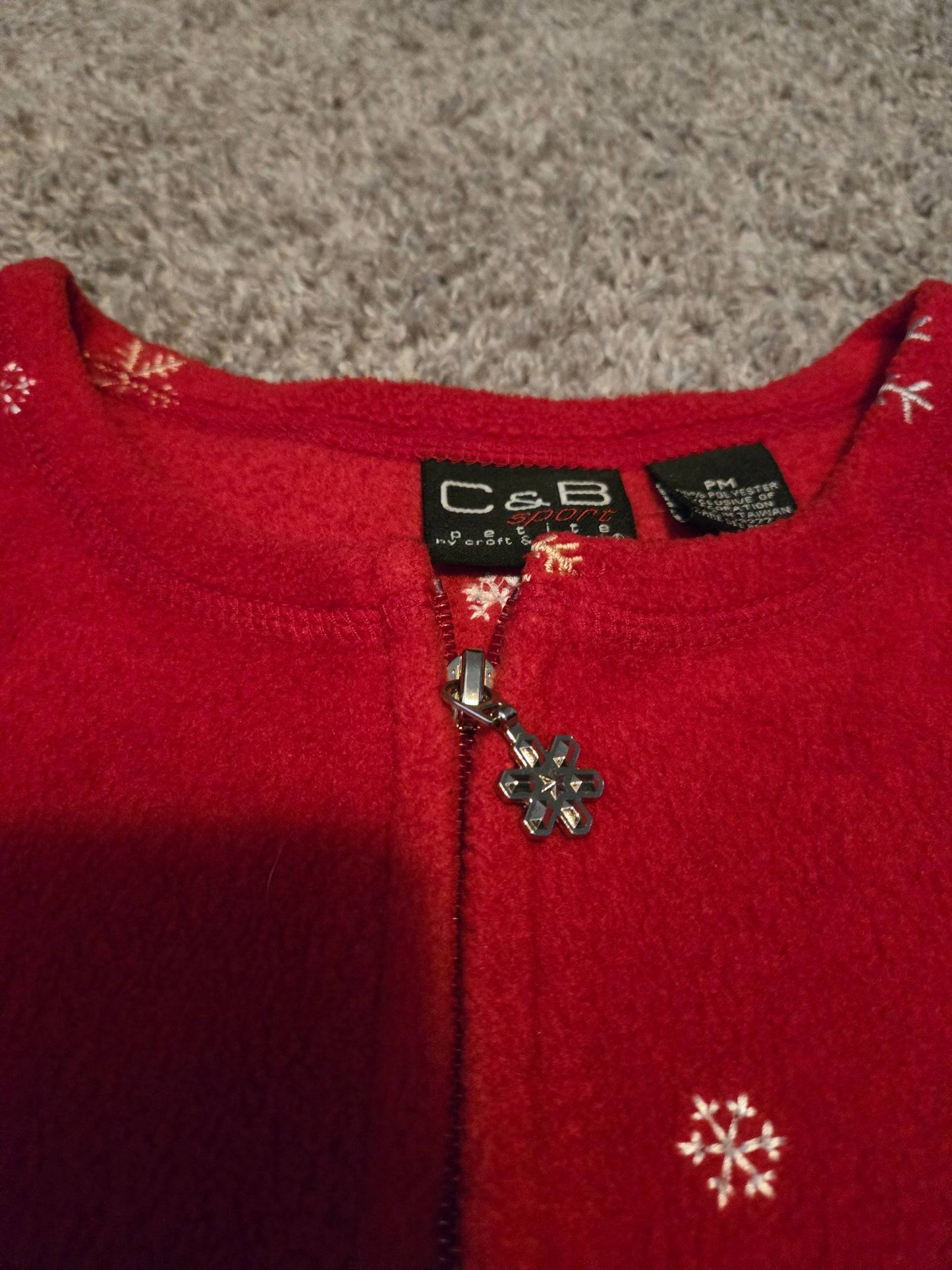 C&B Sport Petite Fleece Zip Up Long Sleeve Red Sweater
